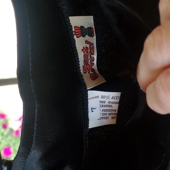 Vintage 70's Seat Covers Shiny Black Acetate High Rise Flared Sz. 7 Pants - Picture 4 of 12